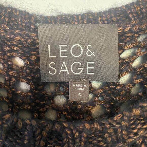 Anthropologie Leo & Sage | Sleeveless Sweater Vest Open Crochet Navy/Copper - Picture 3 of 10